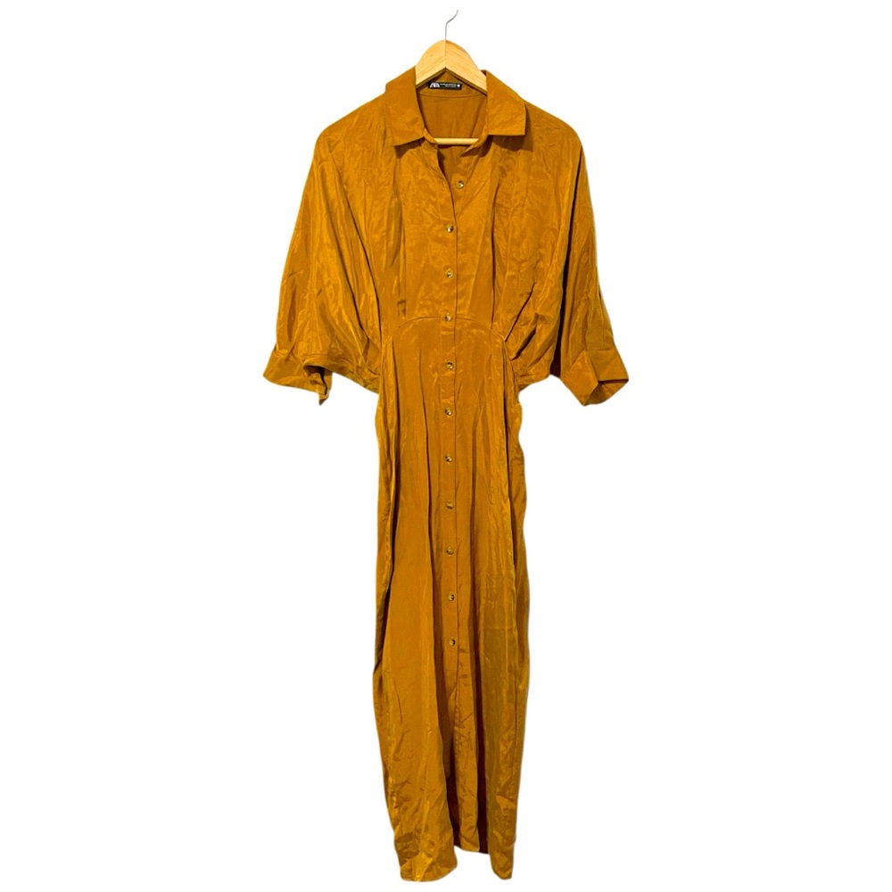 ZARA PLEATED SHIRT DRESS TRF TOFFEE Size XS - Picture 7 of 9